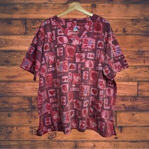 5 for $25🔥Elsie of Miami Pink Heart Print Valentine Scrub Top 2X
